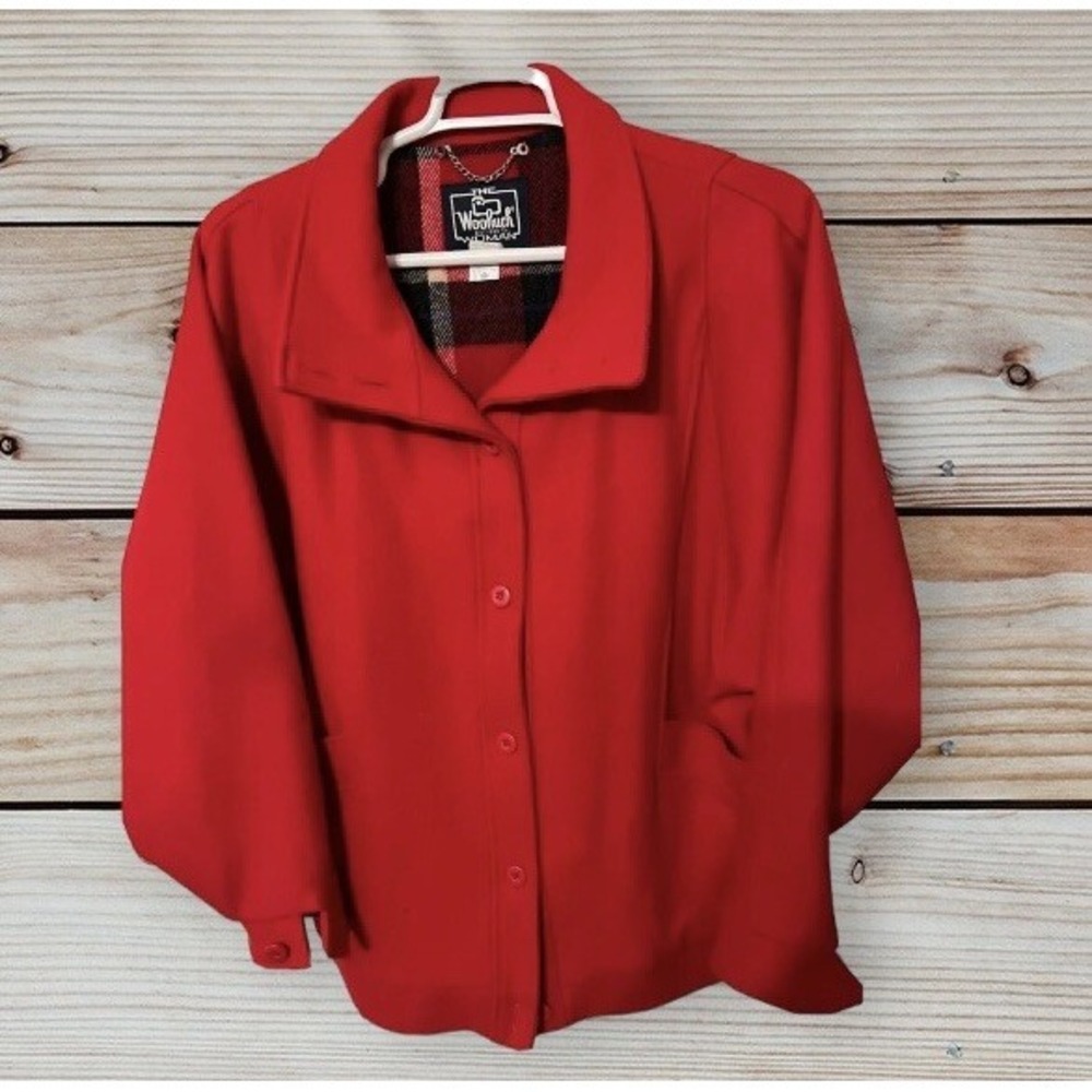 Woolrich Women's Red Wool Coat Size XL Buffalo Plaid Lining Red Wool 100%